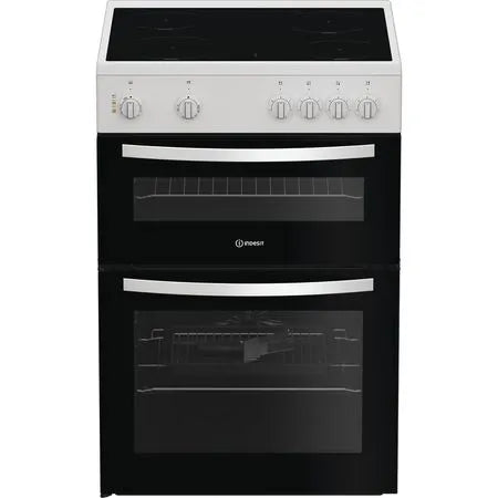 Indesit IDE6VMW 60cm Electric Double Cooker with Ceramic Hob - White