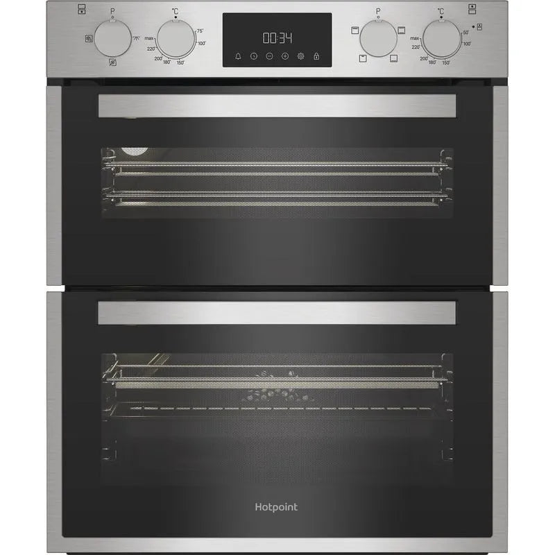 Hotpoint Indesit 72cm Built Under Double Fan Oven with Enamel Liners - DUH10IX