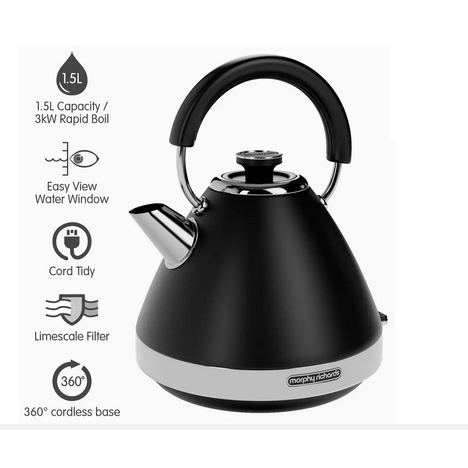 MORPHY 1.5 LITRE VENTURE METAL PYRAMID KETTLE - BLACK