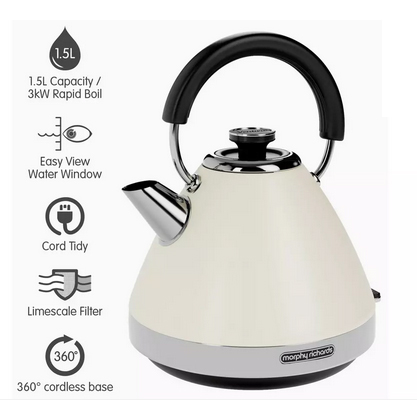 MORPHY RICHARDS 1.5 LITRE VENTURE METAL PYRAMID KETTLE - CREAM