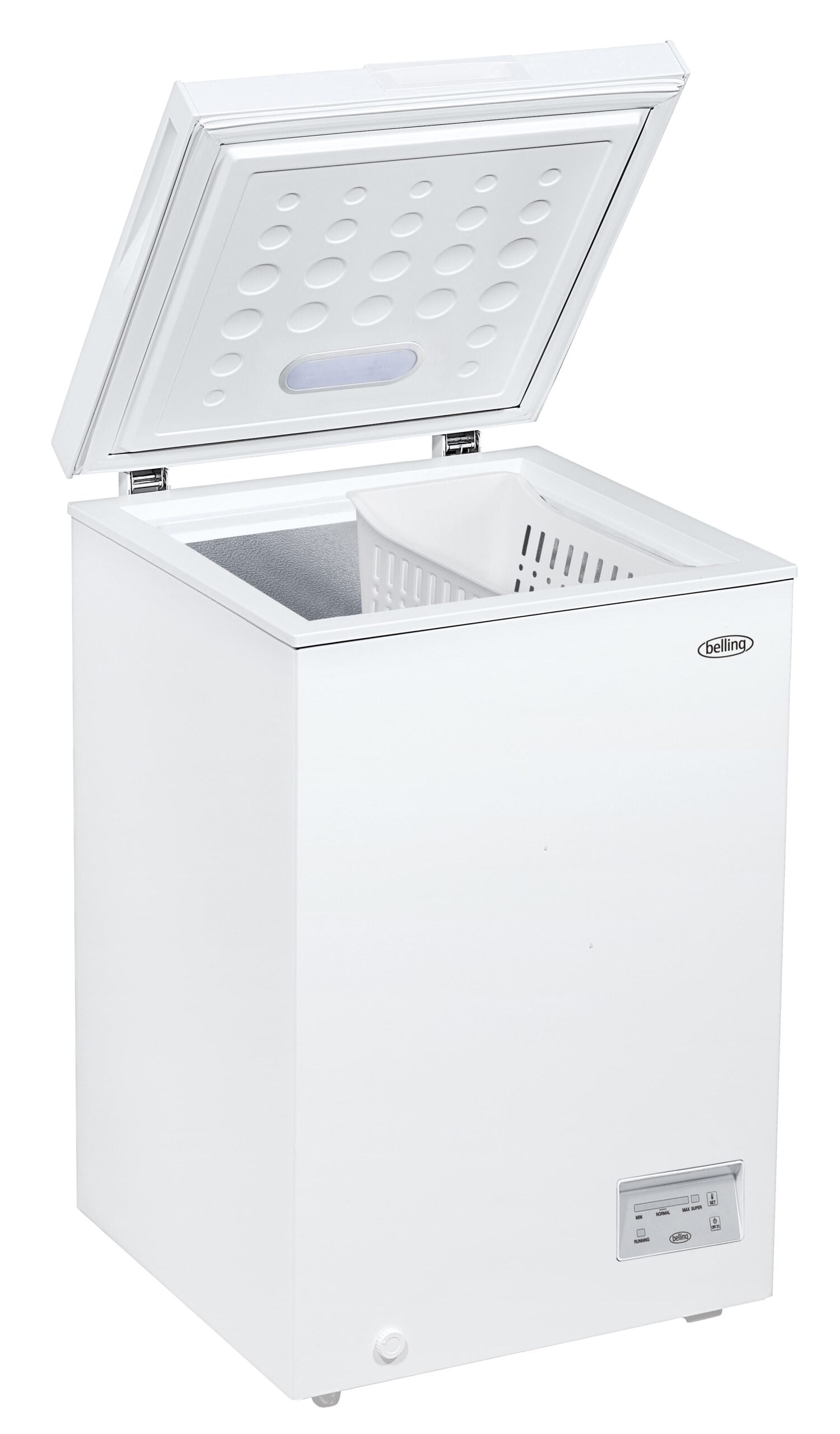A white Belling 99L Frost Shield Chest Freezer