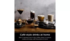 Café-style drinks on a wooden table with text overlay
