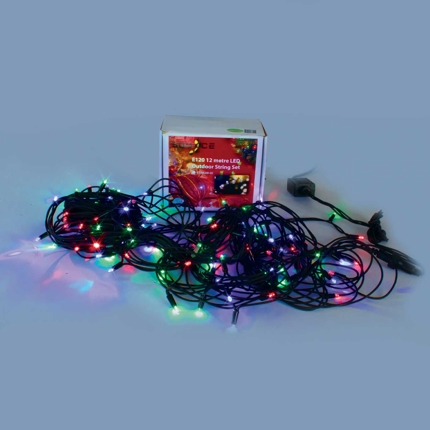 120 LED String Light, Multi Coloured, IP44 - E120LED-CC+CON