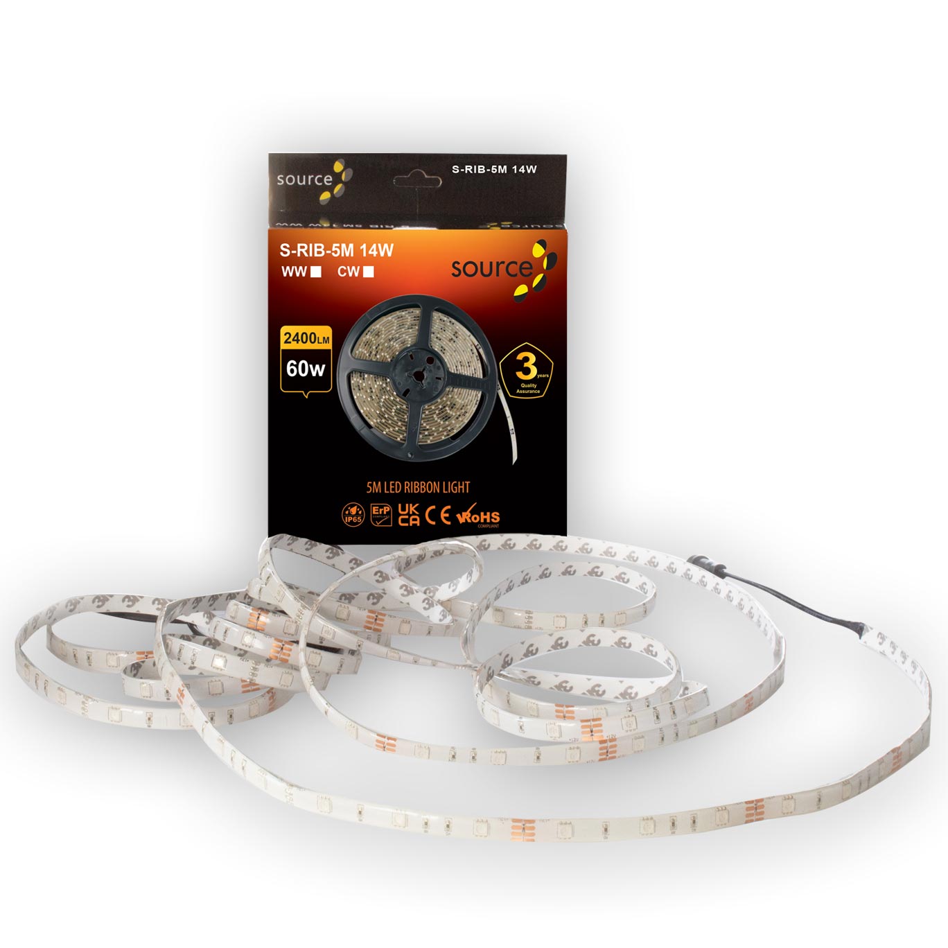 Source - 5MTR LED Strip 60W & Driver Solas - S-RIB-5M14W-WW