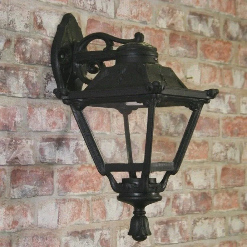 Vintage-style black wall-mounted lantern