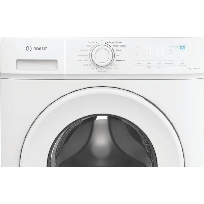 White Indesit washing machine on a white background