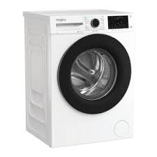 White Whirlpool washing machine on a white background