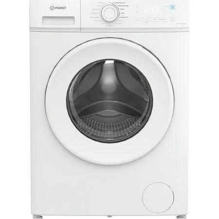 White front-loading washing machine with visible brand logo on a white background