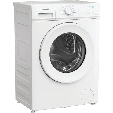 White washing machine with transparent door on a white background