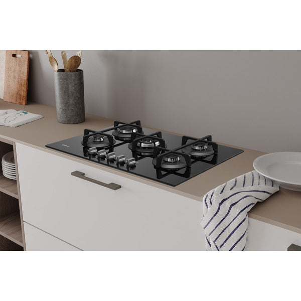 Indesit Gas On Glass ING 72T/BK Hob - Black