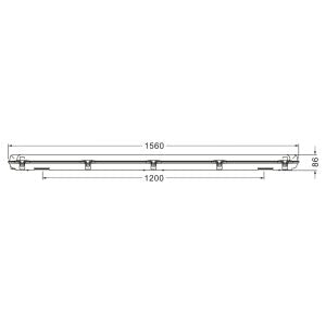 Technical drawing of a linear light fixture with dimensions on a white background