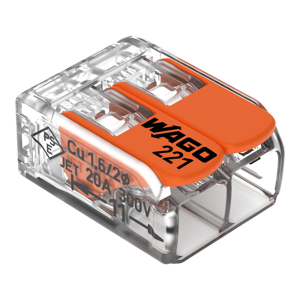 WAGO 221-412 2-Way Lever Connector – 4mm² – Pack of 100