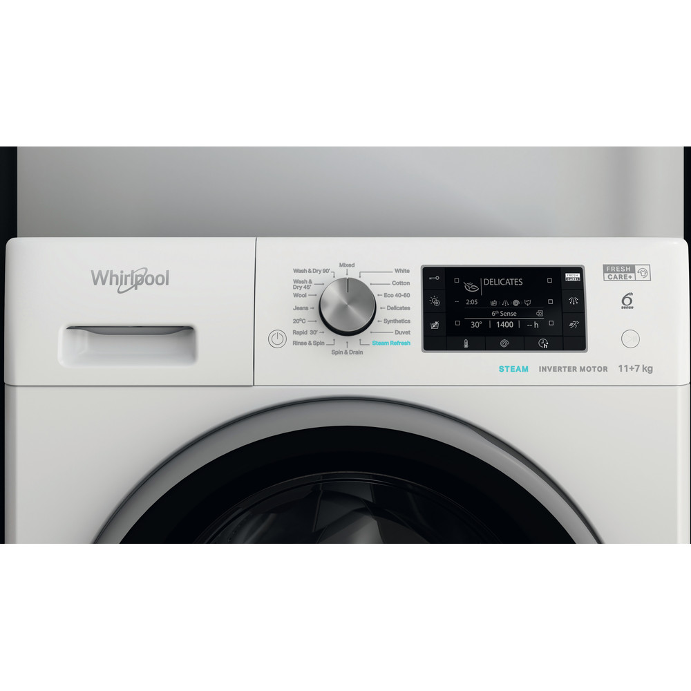 Whirlpool Freestanding FreshCare+ Washer Dryer - White - 11+7kg - D/A Rated - FFWDD 1174269 BSV UK