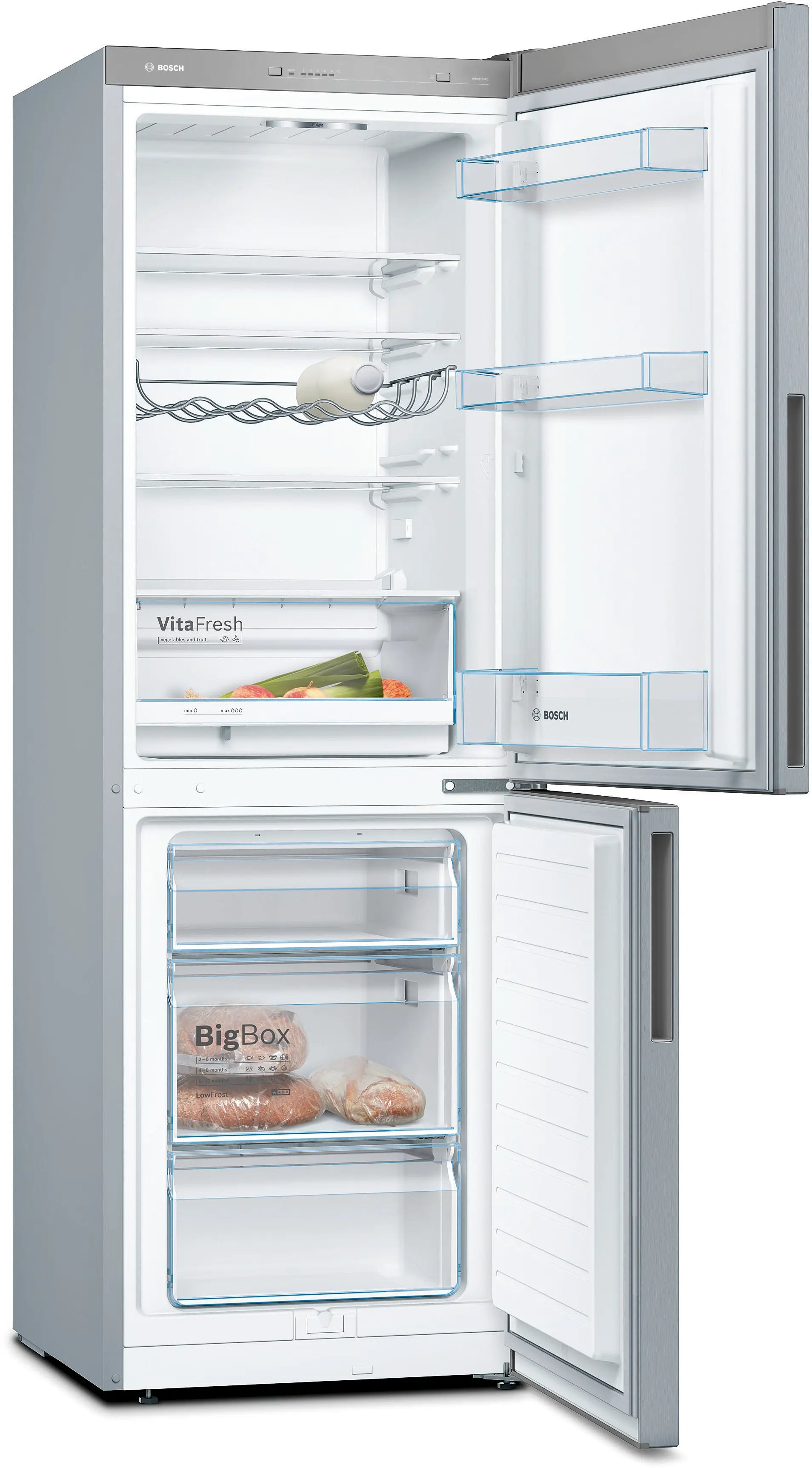 Bosch Serie 4, Free-standing fridge-freezer , 176 x 60 cm, Inox – KGV33VLEAG