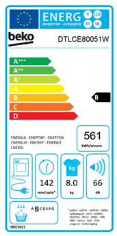 Beko 8kg Condenser Tumble Dryer with Sensor Programmes - DTLCE80051