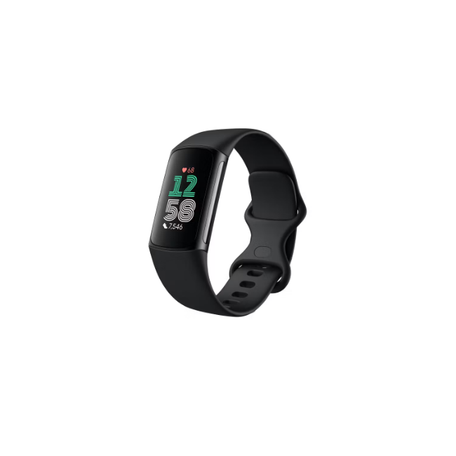 A black Fitbit Charge 6 fitness tracker