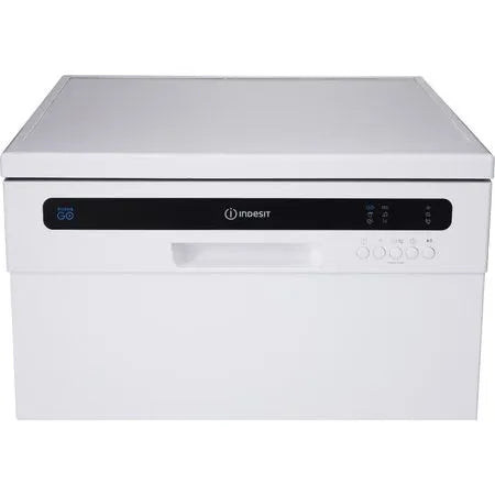 An Indesit white countertop dishwasher