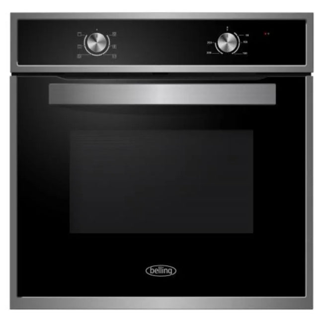 Black oven with silver handle and control panel 