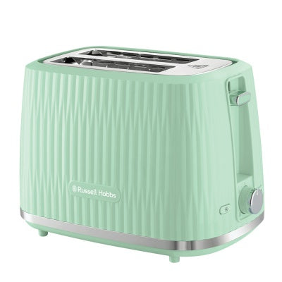 Green toaster with a ribbed texture