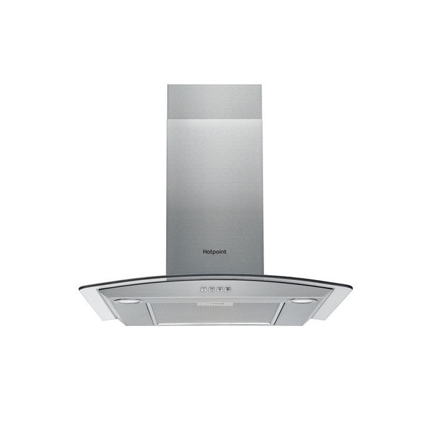 Hotpoint 60cm Wall-Mounted Curved Glass Cooker Hood - Filters Included - Stainless Steel | PHGC6.4 FLMX