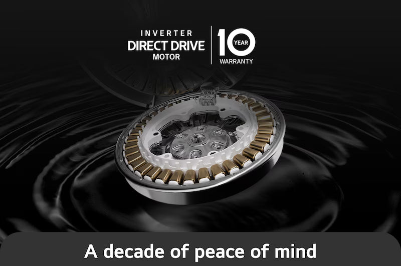 Inverter direct drive motor with 10-year warranty text
