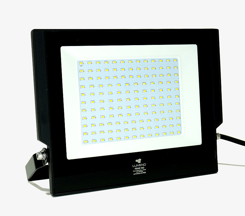LED flood light with visible brand logo on a white background