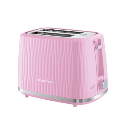 Pink toaster with a textured design on a white background