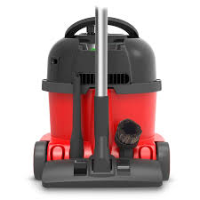 Red and black vacuum cleaner on a white background