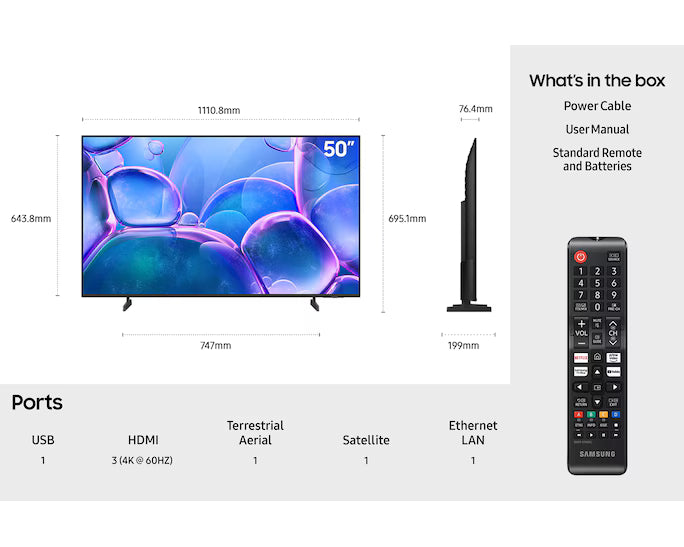 Samsung 50" Crystal UHD U7000F 4K Smart TV - Black | UE50U7000FKXXU