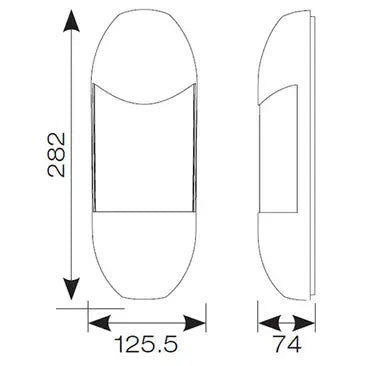 Technical drawing of a shoe with dimensions labeled