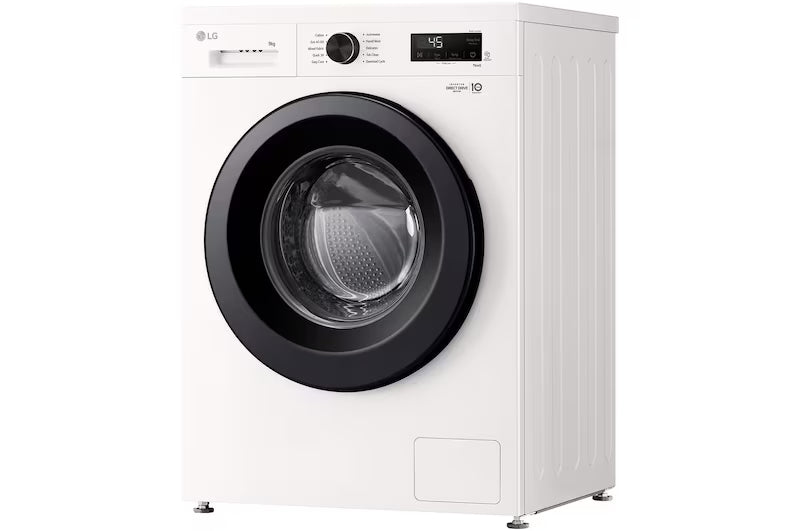 White LG washing machine on a white background