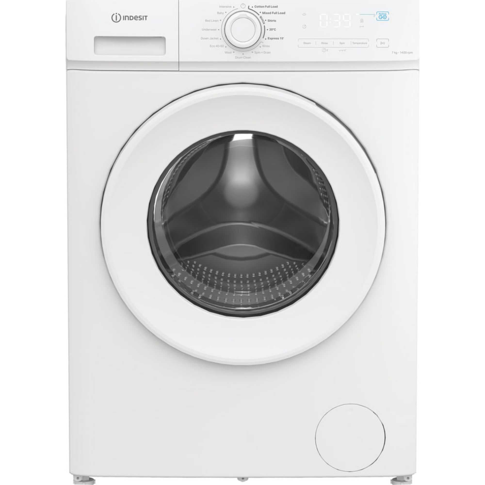 White front-loading washing machine