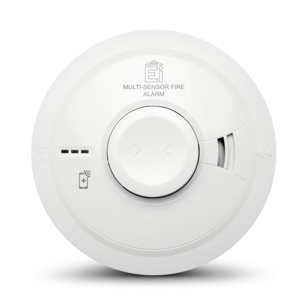 White multi-sensor fire alarm on a white background