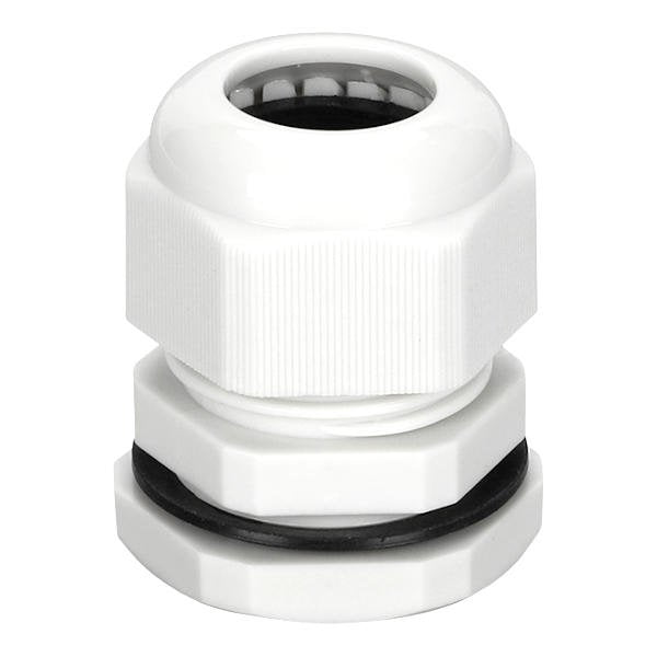White plastic compression fitting on a white background