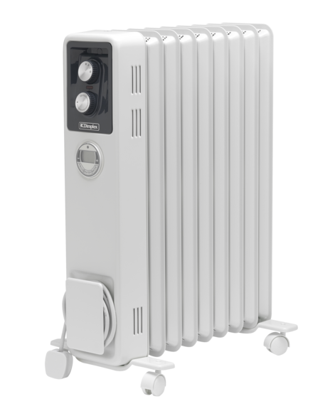 White radiator with digital display on a white background