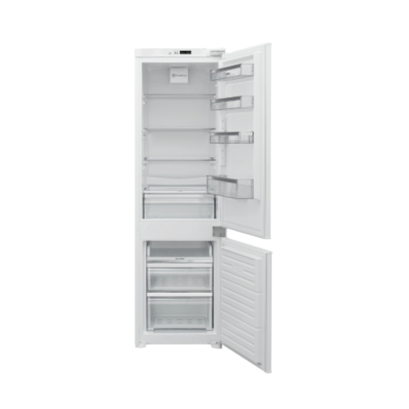 White refrigerator with open doors on a white background