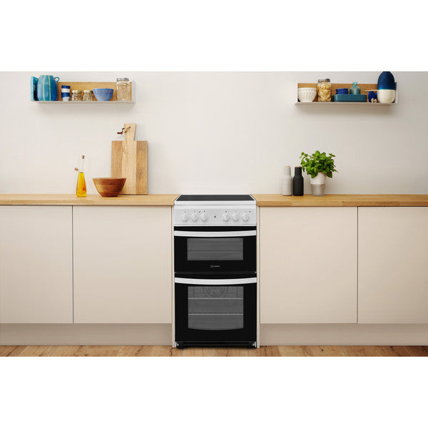 Indesit ID5V92KMW/UK 50cm Electric Cooker with Ceramic Hob - White