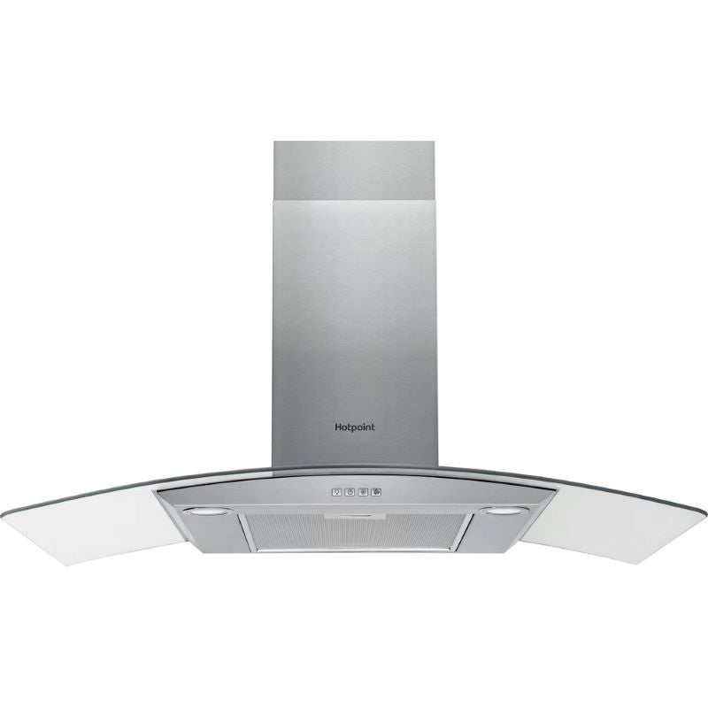 Hotpoint Wall-Mounted Curved Glass 90cm Cooker Hood (Filters Included) - Stainless Steel | PHGC9.4FLMX