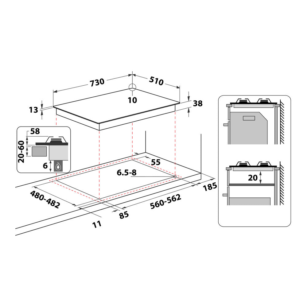 Hotpoint 5 Burner Gas Hob - Stainless Steel - 75cm - PPH 75G DF IX UK